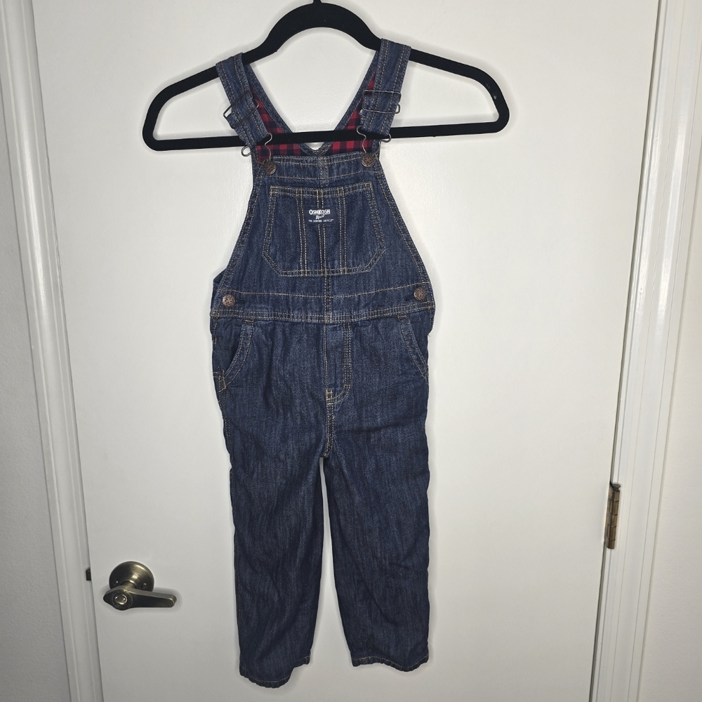 OshKosh B'gosh Blue Denim Buffalo Check Lined Overalls 4T